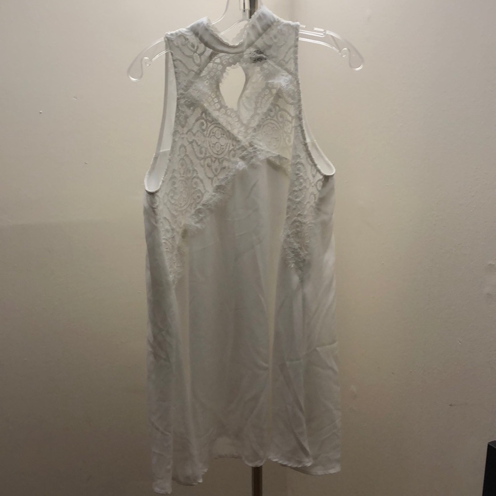 White lace detail high neck dress Medium